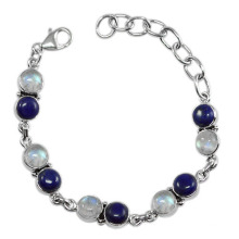 Fabulous Lapis Lazuli Rainbow Moonstone Gemstone & 925 Sterling Silver Antique Style Bracelet Jewelry